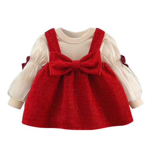 EnJoCho Baby Clothing Set Kids Toddler Child Baby Girls Long Ruffled Bubble Sleeve Patchwork Blouse Top Bowknot Solid Suspender Skirt Outfits Set 2PCS Clothes Trendy Halloween Xmas Clothes Set
