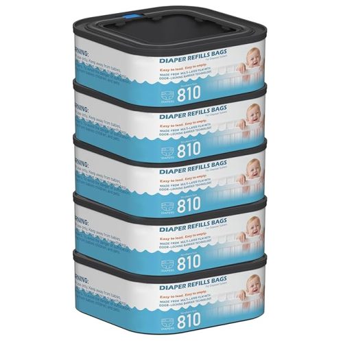 Jumbo Square Refills Disposal Bags Refill Compatible with Diaper Genie Classic, Compact, Premier and Select Pails, Hold Up to 810 Newborn-Sized Diapers Per Refill, 4 Packs