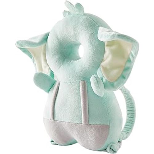Baby Walker Head Protector Toddler Adjustable Baby Head Protection Backpack Wear Safety Pad (Green Elephant)