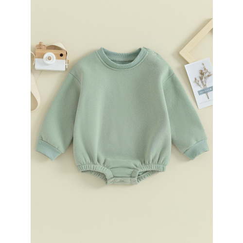 Loicainy Infant Baby Boy Girl Fleece-lined Bodysuit 3 6 9 12 18 Months Solid Color Round Neck Long Sleeve Sweatshirt Romper Toddler Fall Clothes