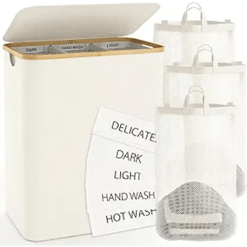 Hampers for Laundry Basket with Lid, 160L Extra Large Laundry Hamper 3 Section Dirty Clothes Hampers for Laundry Divided Laundry Basket Organizer for Bedroom,Laundry Room, Dirty Clothing Hamper, Beige