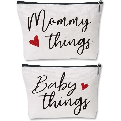Best Expecting Mom Gifts,Mommy And Baby Canvas Pouch Set,New Mother Keepsake For New Mothers And Expecting Moms,Modern Neutral Cosmetic And Accessory Bags,Matching Travel Cases,Set of 2