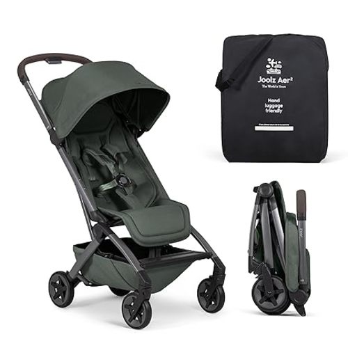 Joolz Aer2 Lightweight Travel Stroller for Baby & Toddler – One-Hand Fold, Compact Carry-On Airplane Approved, Reclining Seat, UPF 50+ Canopy, Travel Pouch, Baby Net – Forest Green