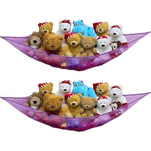Simple Houseware 2 Pack Stuffed Animal Toy Hammock Net, Corner Wall Storage for Kids Room, Purple
