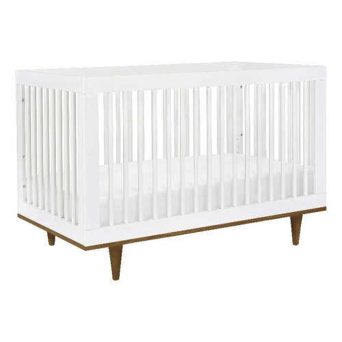 Davinci Marley Modern Pine Wood 3-In-1 Convertible Crib in White/Walnut