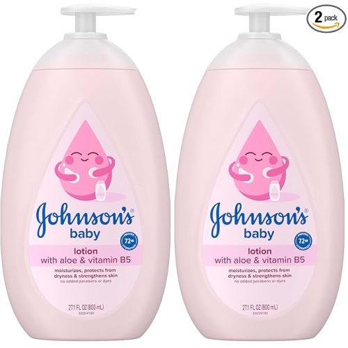 Johnson's Baby Lotion with Coconut Oil, Aloe Vera & Vitamin B5, 72 HR Hydration, Skin Moisturizer, Hypoallergenic, Safe for Newborn, Protects From Dryness & Strengthens Skin, 27.1 fl. oz (Pack of 2)