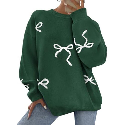 PRETTYGARDEN Fall Long Sleeve Pullover Sweaters For Women 2025 Trendy Crewneck Casual Cute Bow Chunky Knit Oversized Sweater