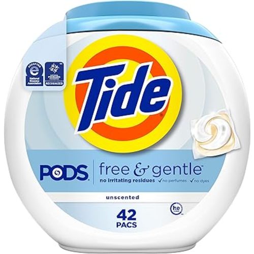 Tide PODS Free & Gentle Laundry Detergent Soap Pacs, 42 Count, Tide PODS Laundry Detergent (Packaging May Vary)