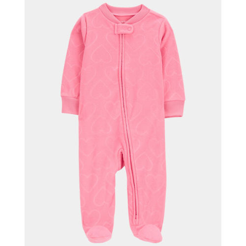 Baby Girl Heart Print Loose Fit Long-Sleeve 2-Way Zip Sleep & Play Pajamas - Pink - Carter's | Carter's