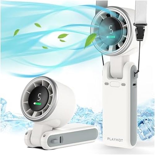 PlayHot Portable Handheld Turbo Fan, 5 Gear Wind, USB-C Rechargeable Fan, Up to 12 Working Hours, 3 IN 1 Hand Fans with Air Turbo Tech Cooling Fan for Outdoor Activities, Travel, Beach (White)