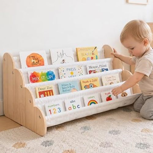 KEMBER Wooden Kids Bookshelf for Kids Rooms, 4-Tier Montessori Book Shelf