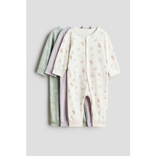 Light purple/floral 3-pack Cotton Pajama Jumpsuits for kids | H&M US
