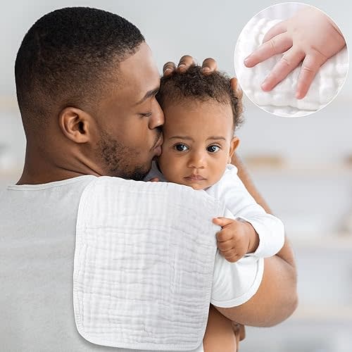 Yoofoss Muslin Burp Cloths for Baby 10 Pack 100% Organic Cotton Baby Washcloths for Boys Girls Large 20''X10'' Super Soft and Absorbent White