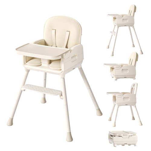 Babyomi 3-In-1 Foldable Baby High Chair, Convertible Highchairs For Babies and Toddlers With Adjustable Legs & Dishwasher Safe Tray, For 6 Months To 5 Years,Beige