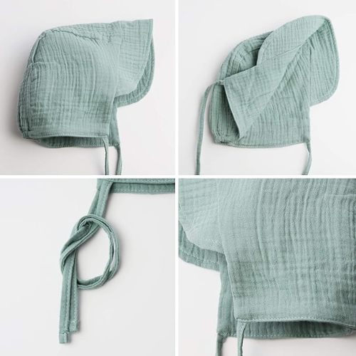 JELLYTREE Baby Hat Brimmed Sun Bonnet Muslin Double Gauze Toddler Sun Hat Infant Boys Girls Beanie Caps, 6m 12m 24m