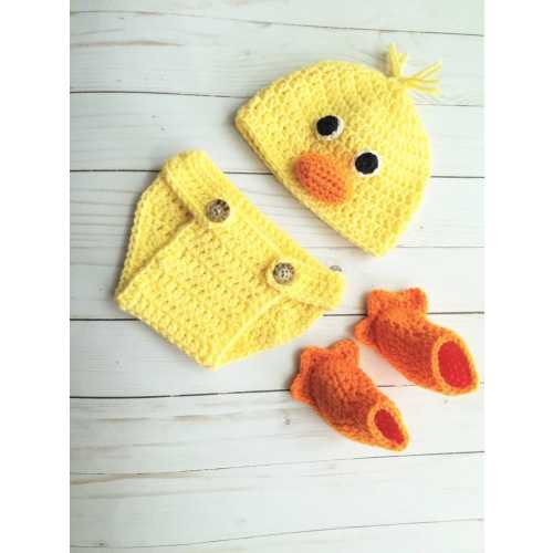 Newborn Duck Outfit, Crochet Baby Duck Hat Set, Newborn Photography Prop Outfit