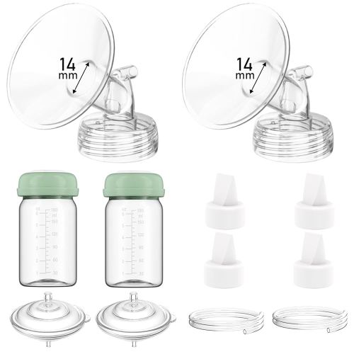Breast Pump Parts Compatible with Spectra S1/S2/9 Plus/Synergy Gold, Full Set Replacement Parts for Spectra Include 14mm Flange, Duckbill Valve, Backflow Protector, Tubing, Bottle, Not Original Parts