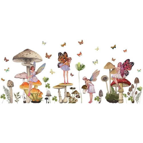 Mushroom Fairy Wall Stickers Colorful Forest Wall Stickers for Girls Bedroom Cute Fairy Princess with Butterfly Wings Wall Decal for Babies Girls Room Playroom Nursery Wall Decor