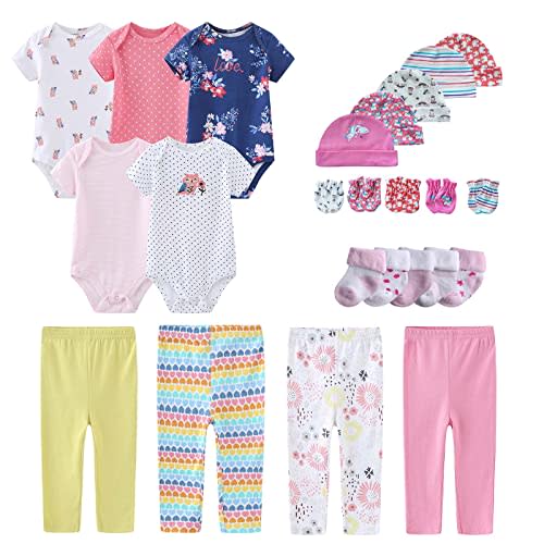 MAMIMAKA Newborn Layette Gift Set Bodysuits Pants for Baby Girl and Boy 24 Piece 100% Cotton Essentials and Accessories