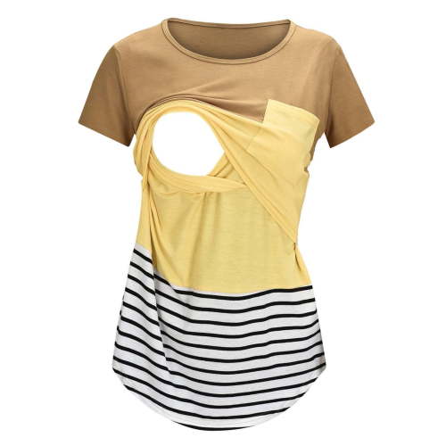 Breastfeeding Shirts For Women Clearance Sales Maternity Womens Nursing Stripe Round Neck Short Sleeve Round Neck Breastfeeding Blouse With Pocket