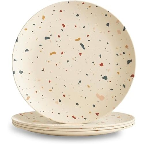 Nook Theory 4 Pack Reusable Bamboo Plates - Non-Toxic Toddler and Kids Plate, Dishwasher Safe, Not Microwavable Dinnerware (Fiesta 8")