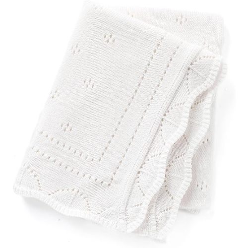 Baby Blanket 100% Luxury Cotton Knit Receiving Swaddle Cuddle Crib Blankets for Boy Girl Newborn Toddler White 40x30