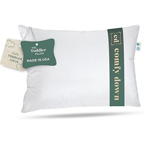 ComfyDown Toddler Pillow, 800 Fill Power Goose Down Fill, 300 Thread Count 100% Cotton Cover - Made in USA 18 Months to 6 Years (13x18)