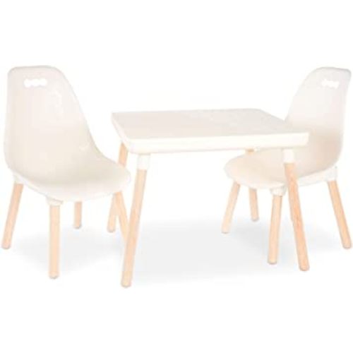 B. toys- B. spaces- Table and Chair Set- Furniture For Toddlers- 1 Craft Table & 2 Chairs- Natural Wooden Legs- Ivory- 3 years +