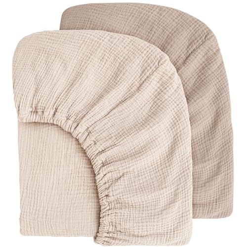 MairMore Muslin Crib Sheets for Baby Girls and Boys, Neutral Fitted Baby Bed Sheets for Standard Crib & Toddler Mattress - Soft and Breathable - 52"x28" (Ash & Ivory)