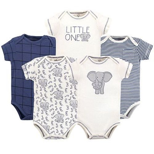 Touched by Nature Baby Boy Organic Cotton Bodysuits 5pk, Elephant, 0-3 Months