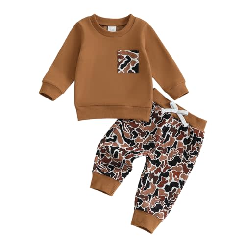 Toddler Baby Boy Fall Winter Clothes Retro Embroidery Duck Hunting Sweatshirt Pullover Camo Pants Outfits