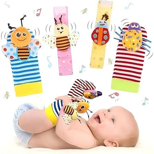 Infant Toys Wrist Rattle Baby Hand Rattle Watch with Socks with Rattle Bell Paper Plush Toy