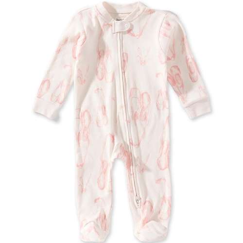Burt's Bees Baby Girls Organic Cotton Long Sleeve Ballet Shoes Print Footed Coverall