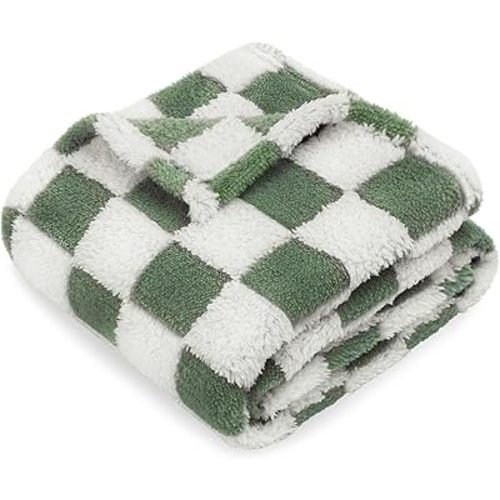 HOMRITAR Baby Blanket for Boys 3D Checkered Baby Blankets Soft Plush Warmer Fluffy Fleece Infant Toddler Newborn Receiving Blankets for Bed Crib Stroller All Season 30 x 40 Inch, Dark Olive