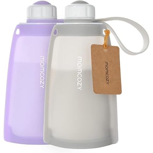 Momcozy Silicone Milk Storage Bags, Reusable Breastmilk Bags for Breastfeeding, 8.5oz/250ml Breast Milk Saver, Leakproof Milk Freezer Storing Pouches, BPA Free (Light Purple & Gray)