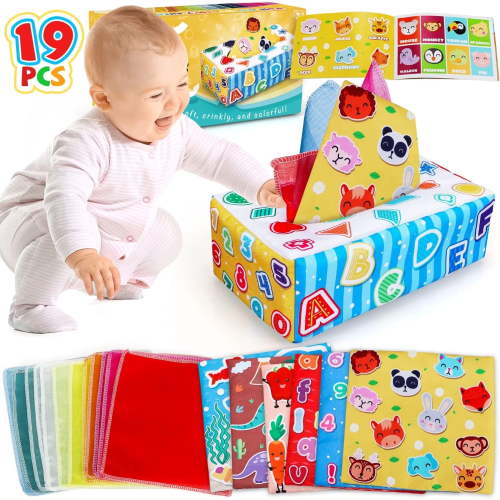Toy Life Baby Sensory Tissue Box, Crinkle Toys for Babies 6-12 Months, Montessori Learning Toy