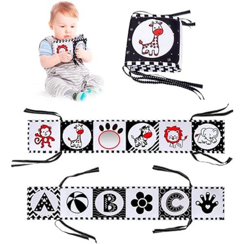 Jenilily Black and White High Contrast Soft Cloth Book for Baby Infant Mirror Tummy Time Baby Book Crib Toys for Boys Girls Newborn