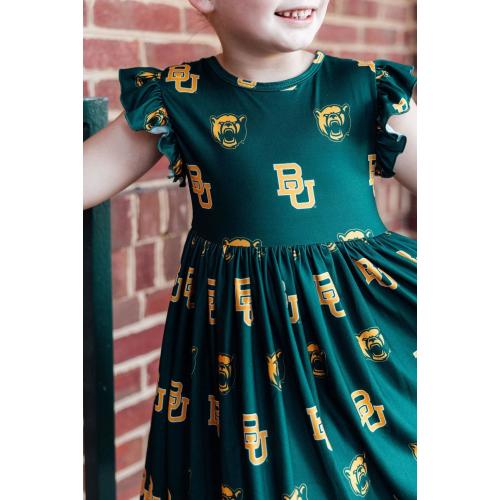 Baylor Green Bear Flutter Twirl Dress