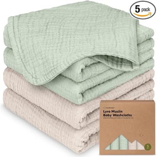 5pk Muslin Baby Washcloths for Newborn, 12x12 Soft Absorbent (Sage)