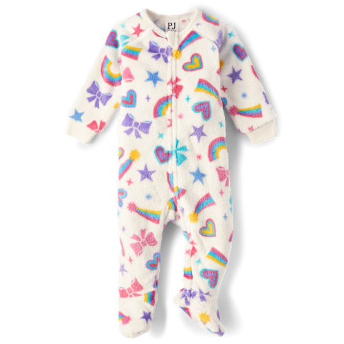 Baby And Toddler Girls Long Raglan Sleeve Doodle Fleece Footed One Piece Pajamas - WHITE | The Children's Place