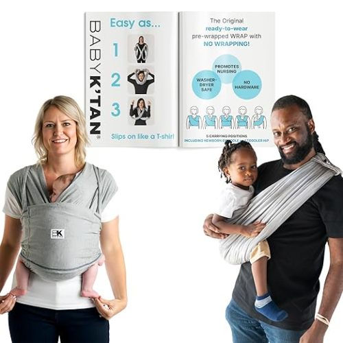 Original Baby K'tan Baby Carrier: #1 Easy Pre-Wrapped, Soft, Slip-On, No Rings, No Buckles | 5 in 1 Baby Sling for Hands-Free Comfort | Heather Grey | Small