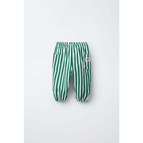 STRIPED JOGGER PANTS WITH LABEL - Green / Ecru | ZARA United States