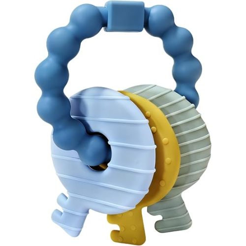 Baby Keys Teether Toys,Silicone Teething Toys for 3+ Months,Teething Keys Toy for Infants-Soft & Raised Texture to Soothe Gums,BPA Free (Deep Blue)