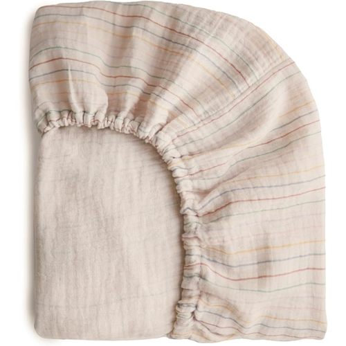 mushie Extra Soft Muslin Fitted Crib Sheet | 192 Thread Count | 28"x 52" (Retro Stripes)