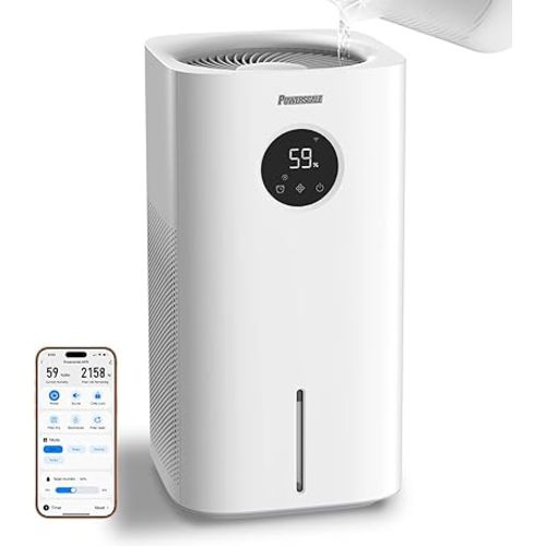 Powerscale MF6 Smart Evaporative Humidifiers for Bedroom, 1.8 Gal Top-Fill, Up to 700mL/h Mist-Free Output, WiFi Smart Touchscreen Control, Auto Filter Dry, Electrolysis Self-Clean, Quiet Sleep Mode
