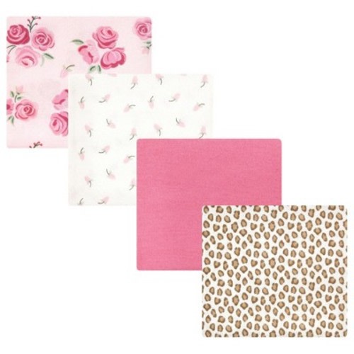 Luvable Friends Hudson Baby Flannel Receiving Blankets 4pk, Rosy Bloom