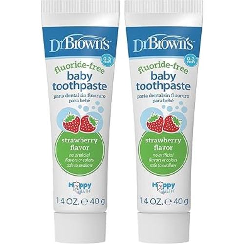 Dr. Brown's Fluoride-Free Baby Toothpaste, Infant & Toddler Oral Care, Strawberry, 2-Pack, 1.4oz/40g, 0-3 Years