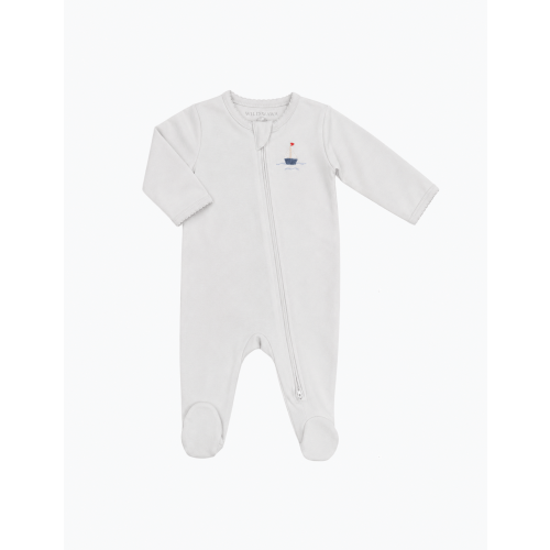 Pima Embroidered Footie in Blue Boat