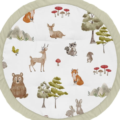 Sweet Jojo Designs Woodland Forest Animals Boy Girl Gender Neutral Unisex Baby Play Mat Tummy Time Activity Infant Playmat Playpen Tent Teepee Floor Animal Friends Brown Bear Hedgehog Deer Watercolor