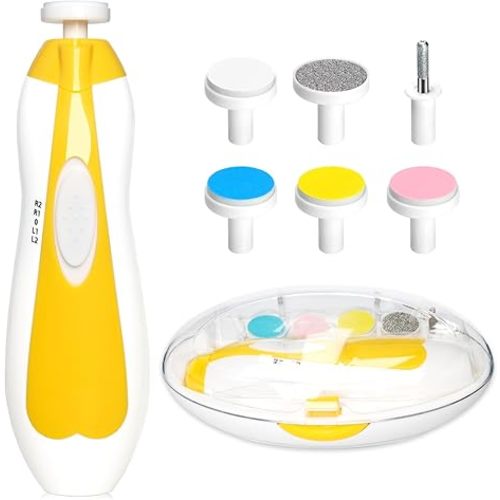 Baby Nail Trimmer Electric, 6 in 1 Baby Nail File Clippers Infant Grooming Kit Manicure Set for Toddler or Adults, Yellow